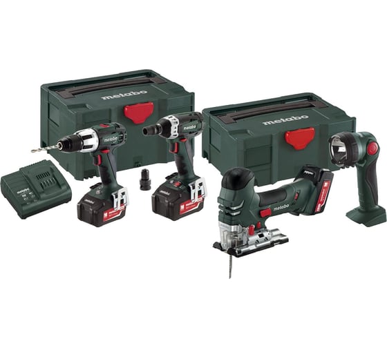 Набор аккумуляторного инструмента Metabo Combo Set 4.1.2 18 V: ударная дрель SB18LT + ударный гайковерт SSW18LTX200 + лобзик STA18LTX140 + фонарь ULA 14.4-18 685042000 1