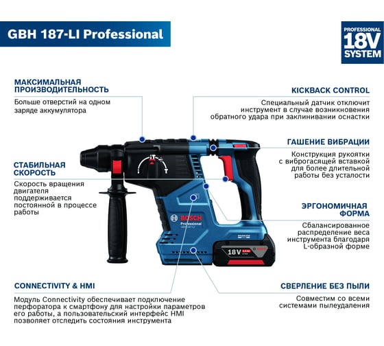 Аккумуляторный перфоратор Bosch GBH 187-LI 1 Акб 0611923022