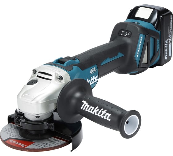 Аккумуляторная угловая шлифмашина Makita бесщеточная, 125 мм, 18 В, Li-ion, 3000-8500 об\мин, 2.3 кг, кейс, аккум. 1x5.0 Ач, быстрое ЗУ, плавный пуск, anti-restart, защита от обр. уд. DGA511RT