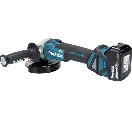 Аккумуляторная угловая шлифмашина Makita бесщеточная, 125 мм, 18 В, Li-ion, 3000-8500 об\мин, 2.3 кг, кейс, аккум. 1x5.0 Ач, быстрое ЗУ, плавный пуск, anti-restart, защита от обр. уд. DGA511RT