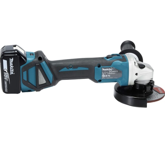 Аккумуляторная угловая шлифмашина Makita бесщеточная, 125 мм, 18 В, Li-ion, 3000-8500 об\мин, 2.3 кг, кейс, аккум. 1x5.0 Ач, быстрое ЗУ, плавный пуск, anti-restart, защита от обр. уд. DGA511RT