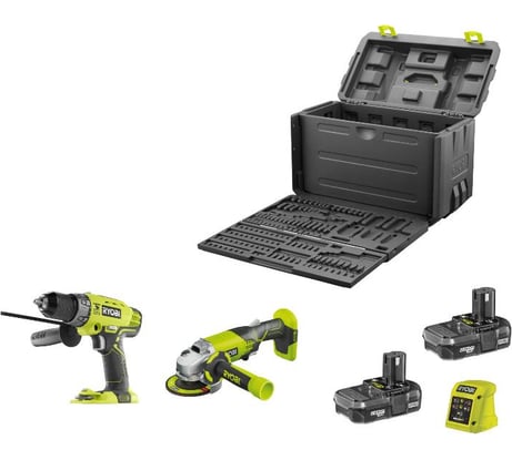 Набор аккумуляторного инструмента Ryobi ONE+: ударная дрель-шуруповерт  R18PD + угловая шлифмашина R18AG R18PDAG-LL13T 5133002739