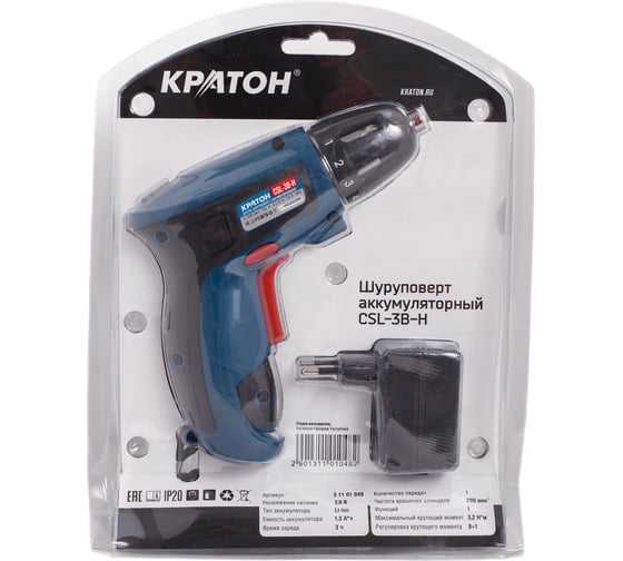 Аккумуляторный шуруповерт Кратон CSL-3B-H 3 11 01 048