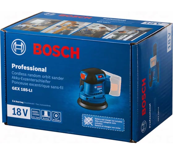 Эксцентрикова шлифмашина gex 185-li Bosch 06013A5020