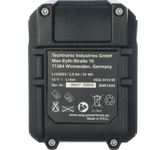 Аккумулятор L1220G3 (12 В; 2 A*ч; Li-Ion) AEG 4932451095