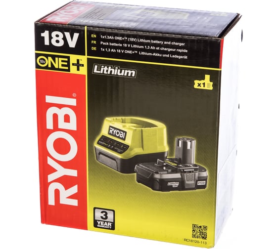 Набор Ryobi ONE+ RC18120-113 5133003354 аккумулятор (18 В; 1.3 А*ч; Li-Ion) и зарядное устройство RC18120