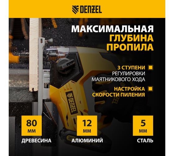 Аккумуляторный лобзик Denzel cj-80 18 В li-ion 27201