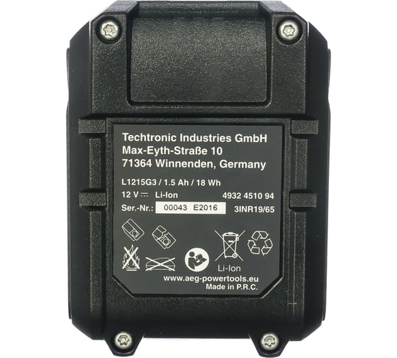 Аккумулятор L1215G3 (12 В; 1.5 А*ч; Li-Ion) AEG 4932451094