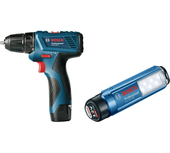 Набор: шуруповерт Bosch GSR 120-LI и фонарь GLI 12V-300 LI 0.601.9F7.005 1