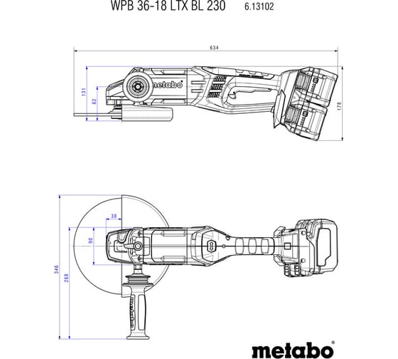 Аккумуляторная угловая шлифмашина Metabo WPB 36-18 LTX BL 230 613102830