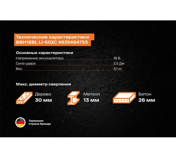 Аккумуляторный бесщеточный перфоратор AEG BBH18BL LI-502C 4935464753