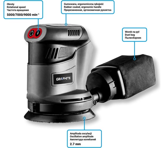 Эксцентриковая шлифмашина GRAPHITE Energy+ 58g014