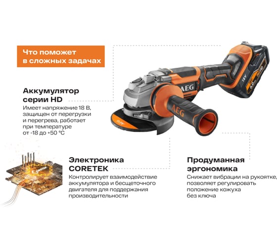Бесщеточная угловая шлифмашина AEG BEWS18-125BL PX-602C 4935464422