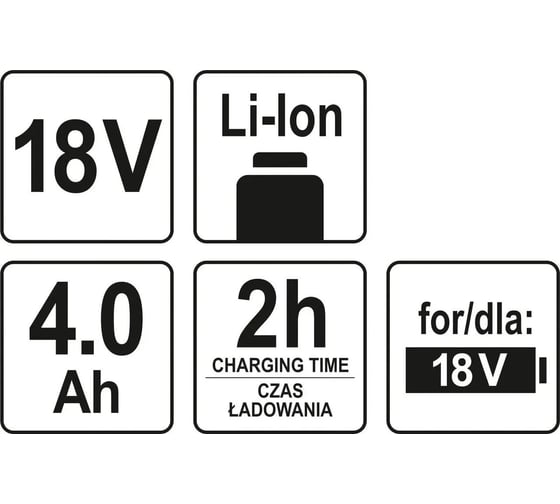 Аккумулятор 18 В, Li-Ion, 4.0 А*ч YATO YT-82844