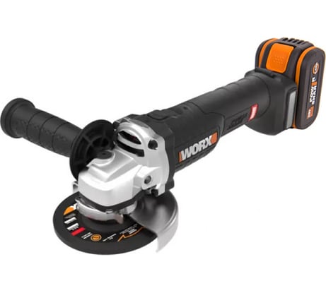 Угловая бесщёточная аккумуляторная шлифмашина WORX 115 мм, 20В, 4Ач х1, ЗУ 2А WX813