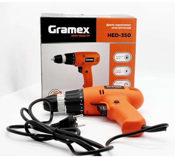 Дрель электрическая шуруповерт Gramex HED-350 (350Вт, пат-10мм, 13Hm, 1 скор, 0-800 об/мин) (1/10) 29654 1