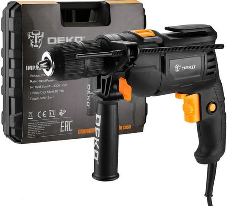 Ударная сетевая дрель DEKO DKID600W в кейсе с быстрозажимным патроном, 600 Вт, 50 Нм, 3000 об/мин, 063-4163