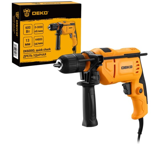 Дрель ударная сетевая DEKO DK600ID с быстрозажимным патроном, 600 Вт 083-1090