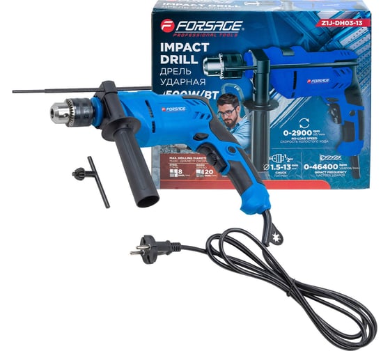 Дрель ударная электрическая Forsage (230V, 500W, 0-2900об/мин, патрон 1,5-13мм) F-Z1J-DH03-13(62009) 1