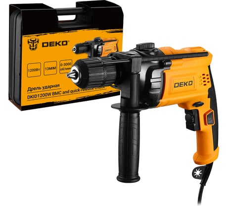 Ударная сетевая дрель DEKO DKID1200W в кейсе, с быстрозажимным патроном 063-4327