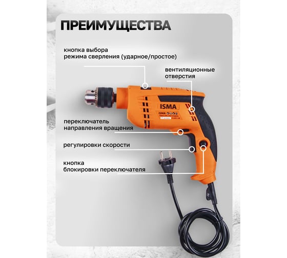 Набор инструментов с электрической дрелью ISMA 95 предметов (220v,750w,0-2900об/мин),в кейсе ISMA-1095(51106)