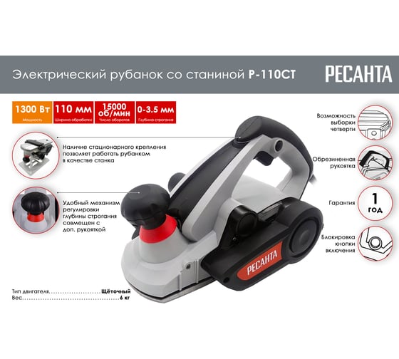 Электрический рубанок Ресанта Р-110СТ 75/5/3