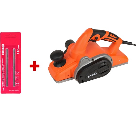 Рубанок Спец БРУ-1200, 1200 Вт, 16000 об/мин, ширина обработки 110 мм, выборка четверти 0-14 мм, комплект запасных ножей, картонная упаковка + ножи для рубанка 110 мм СПЕЦ-4200/СПЕЦ-2100203