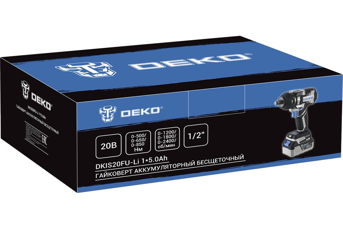 Аккумуляторный бесщеточный гайковерт DEKO DKIS20FU-Li, 20В, 1х5.0 Ач .