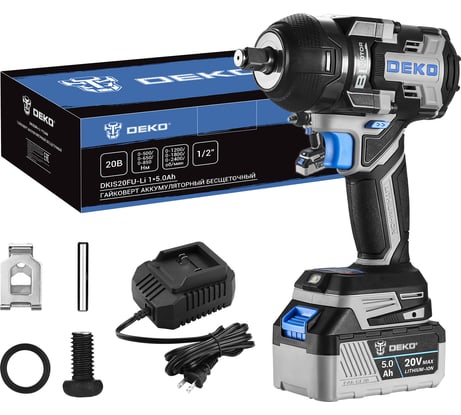 Аккумуляторный бесщеточный гайковерт DEKO DKIS20FU-Li, 20В, 1х5.0 Ач, 850 Нм 063-4435