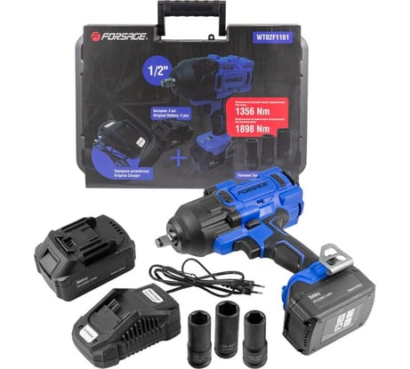 Гайковерт ударный аккумуляторный Forsage 1/2" + набор головок, в кейсе F-WT02F1161(51694)