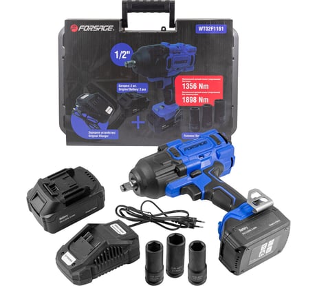 Гайковерт ударный аккумуляторный Forsage 1/2" + набор головок, в кейсе F-WT02F1161(51694)