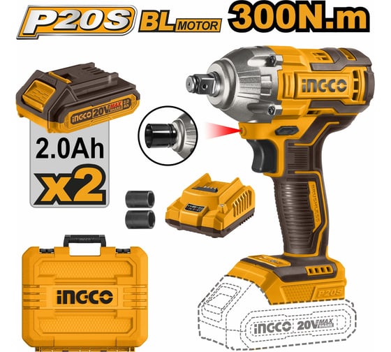 Аккумуляторный ударный гайковерт INGCO BL 20В 300Hm 1/2 SUPER CIWLI2038