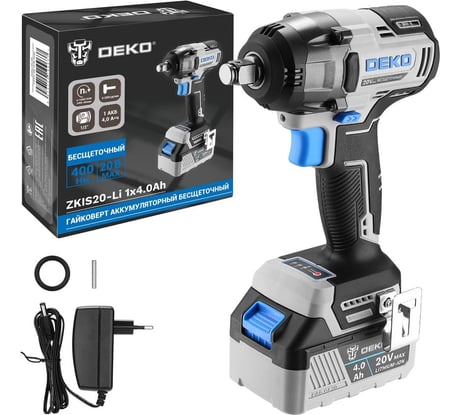 Аккумуляторный бесщеточный гайковерт DEKO ZKIS20-Li, 20 В, 1x4.0 Ач, 400 Нм 084-1046