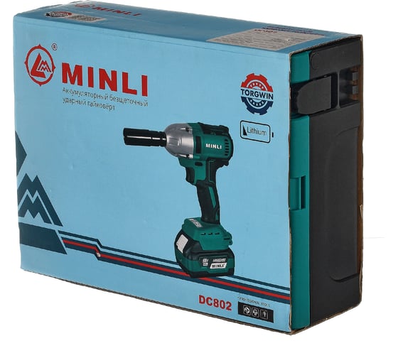Аккумуляторный бесщеточный ударный гайковёрт MINLI 1/2 350N.m Li-ion 18Vx2 DC802-4.0A