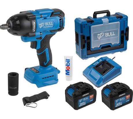 Аккумуляторный ударный гайковерт BULL SC 1807 Xcase, XLTpro, бесщеточный, 18 В, 750 Н*м, 1/2", 2x6 А*ч, з/у 6 А 1329724