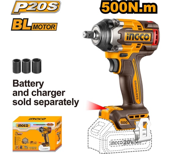 Аккумуляторный гайковерт INGCO BL 20В 500Hm 1/2 без АКБ и ЗУ SUPER INDUSTRIAL CIWLI20501