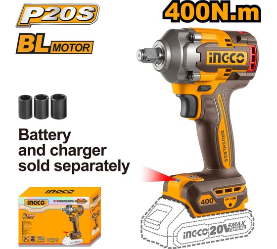 Аккумуляторный гайковерт INGCO BL 20В 400Hm 1/2 без АКБ и ЗУ SUPER INDUSTRIAL CIWLI20401