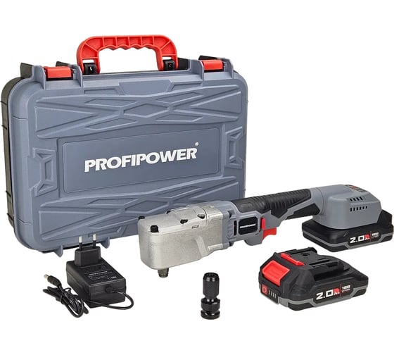 Аккумуляторный угловой гайковерт бесщеточный Profipower CNDTW-18B (Li-ion-2шт, 2.0Ач, 400Нм, З/У, в коробке) E0127