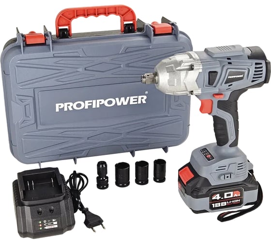 Аккумуляторный гайковерт бесщеточный ударный Profipower DWDTW-18V (Li-ion-1шт, 4.0Ач, 600Нм, З/У, кейс) E0105