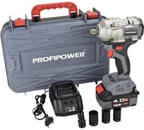 Аккумуляторный гайковерт бесщеточный ударный Profipower T-500N (Li-ion-1шт, 4.0Ач, 500Нм, ударная головка 17/19/21мм, З/У, в кейсе) E0185