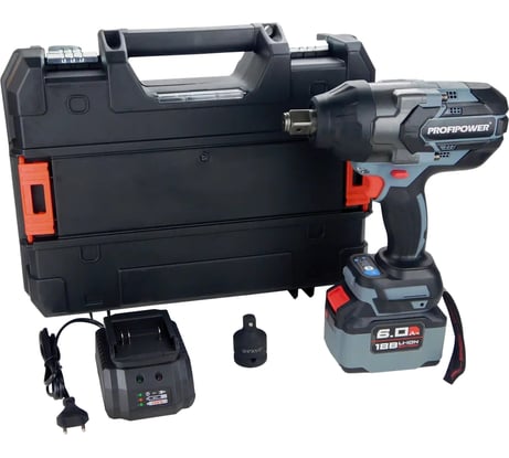 Аккумуляторный бесщеточный ударный гайковерт Profipower T-1200N (Li-ion-1шт, 6.0Ач, 1200Нм, переходник 3/4"-1/2", З/У, в кейсе) E0244