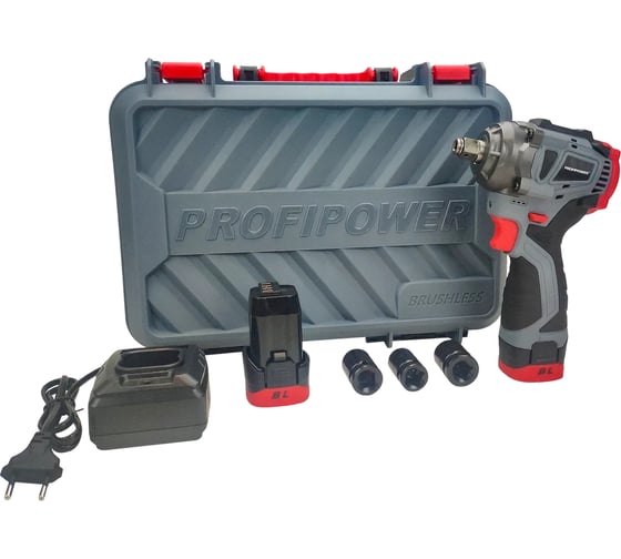 Аккумуляторный бесщеточный ударный гайковерт Profipower BL-163 (16В, 260Нм, Li-ion 2шт, 2.0Ач, ударные головки 17,19,21, З/У,в кейсе) E0212