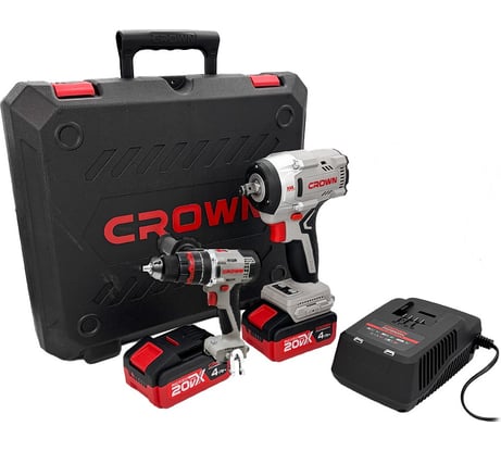 Набор инструмента CROWN гайковерт аккумуляторный (кейс), дрель-шупруповерт, универсальный аккумулятор 20VMax CT22062HX-4 BMC + CT21075HMX
