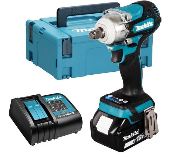 Гайковерт ударный аккумуляторный Makita LXT BL 18В XPT, квадрат 1/2", 330Нм, 4 скорости, подсветка, тормоз двигателя, регулировка оборотов, АКБ 1x3.0Ач, з/у, Makpac. DTW300SF1J