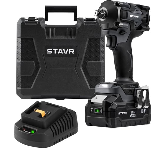 Гайковерт ударный аккумуляторный СТАВР 380Нм, BL, 18V UNI-M, Stavr SWI 18BL-380V-1К, 1/2, 2 режима, момент срыва 600Нм, 1900/2600об/мин (АКБ 4.0Ач, ЗУ, кейс) 9022300081 1