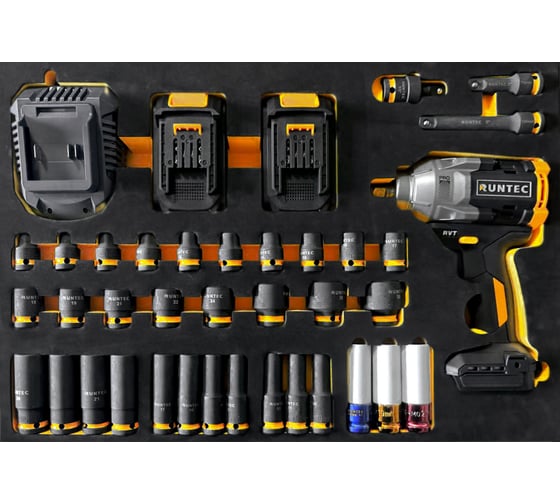 Набор с аккумуляторным гайковертом RUNTEC ударными головками и аксессуарами 1/2, 8-32 мм, CrMo в ложементе EVA, 39 пр. RT-IWIS1E39F 1