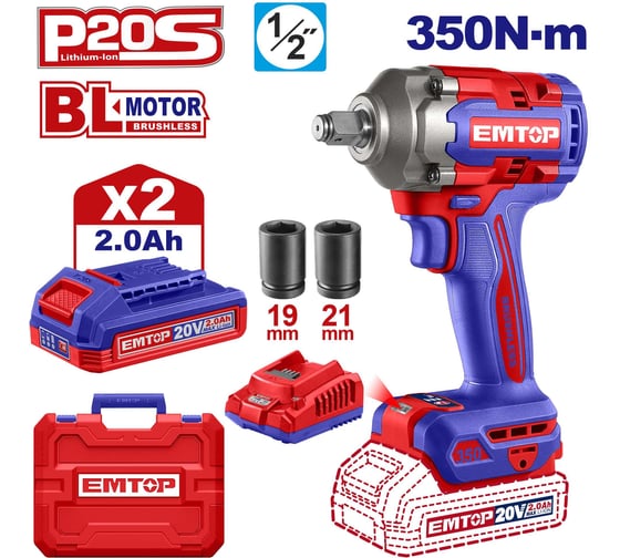 Аккумуляторный ударный гайковерт emtop ECIWL2035 1