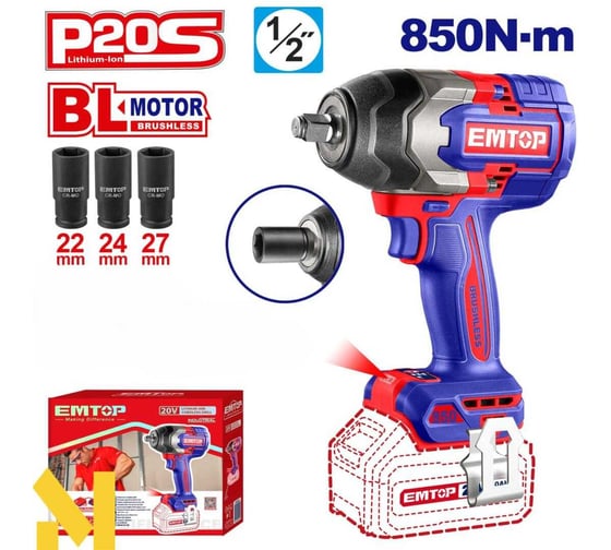 Аккумуляторный ударный гайковерт emtop ECIWL20851 1
