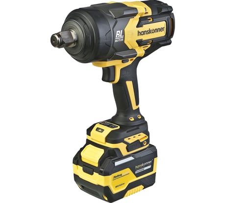 Гайковерт ударный Hanskonner безщеточный PLATINUM, 18В, 1 BatterySystem, 1300Нм, 3/4, акк 6Ач+ЗУ HCD201300BLC