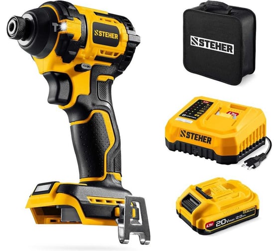Бесщеточный ударный винтоверт STEHER 20 В, 180 Н·м, 1 АКБ LMS (2 А·ч), сумка CSB-180-21 1